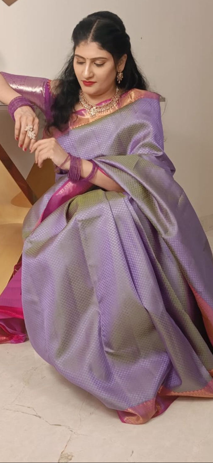 Lavender Rose Kanjivaram Silk