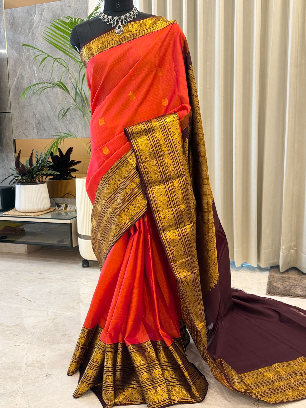 Coral Maroon Kanjivaram
