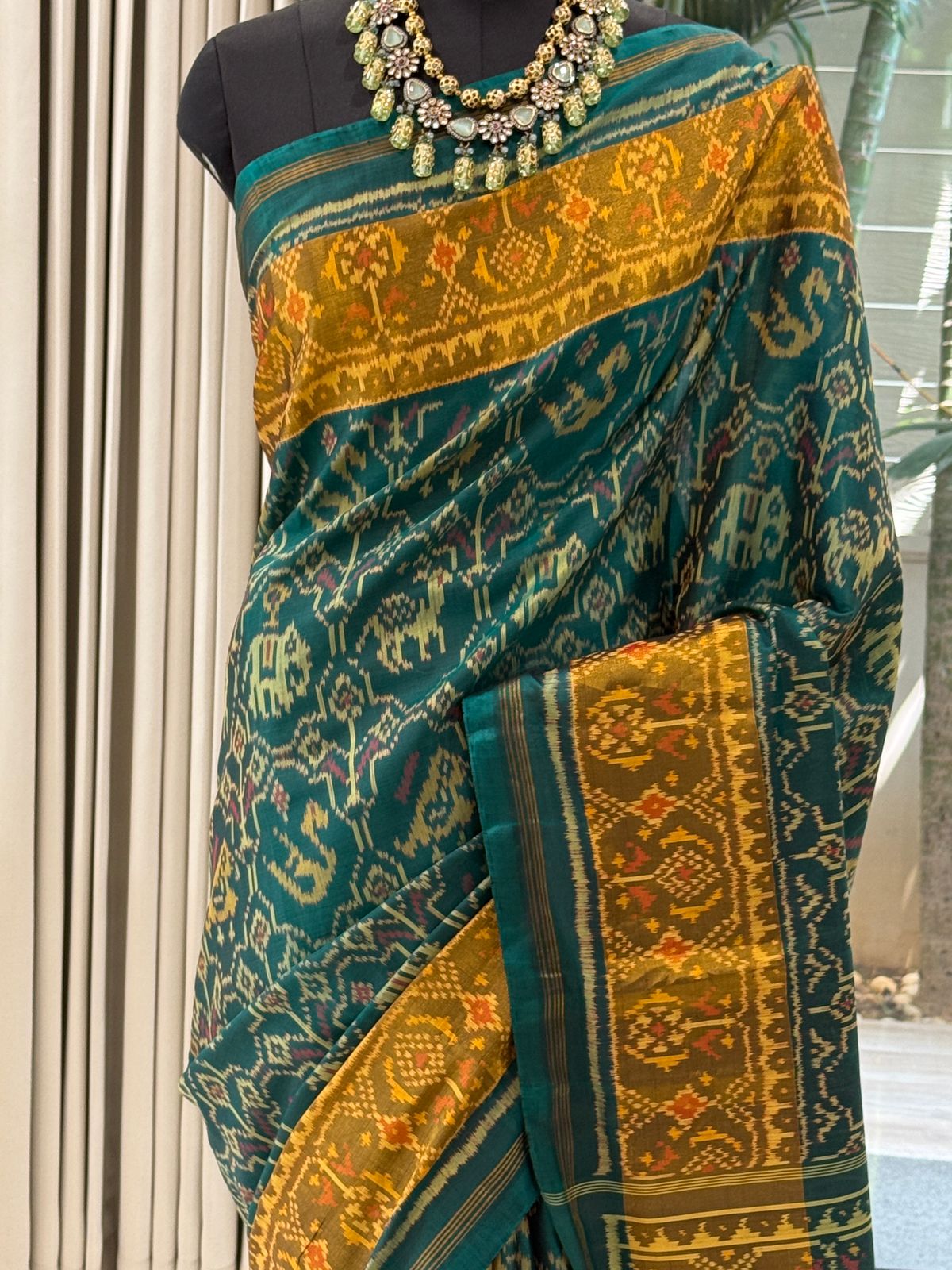 Dark Green Ikat Saree