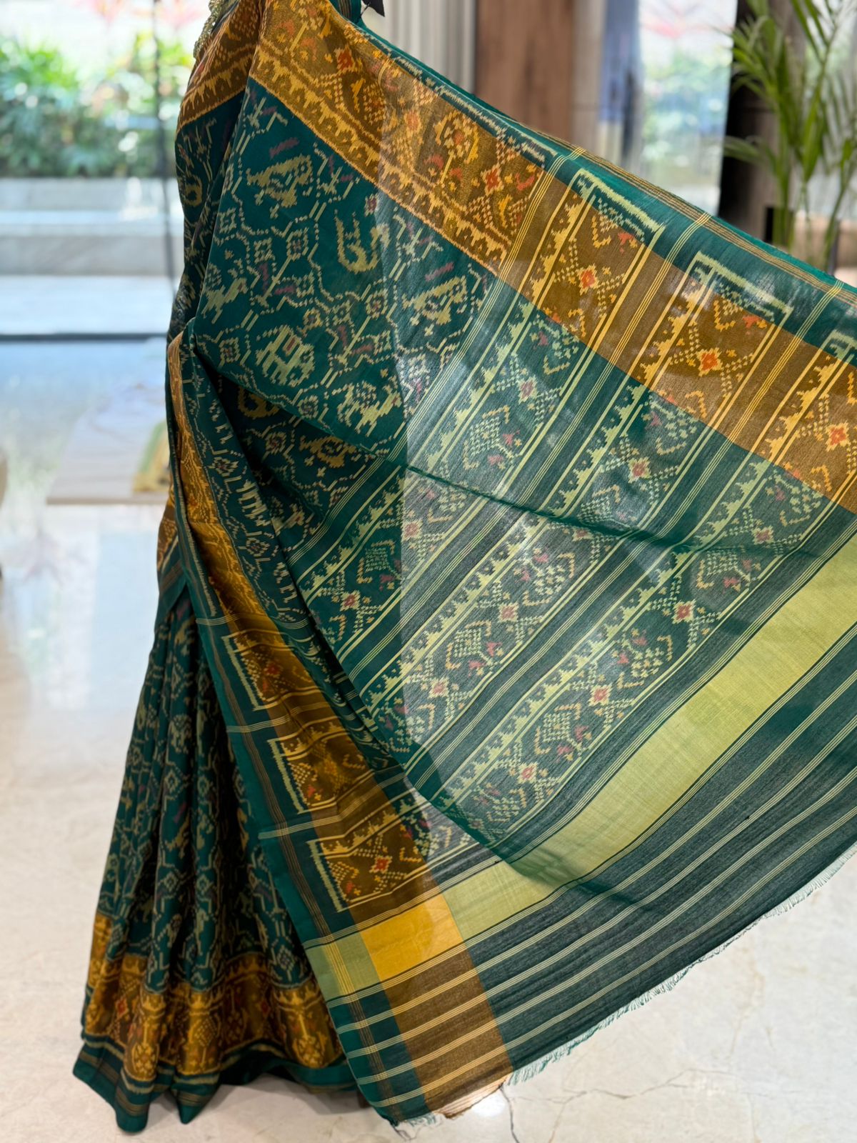 Dark Green Ikat Saree