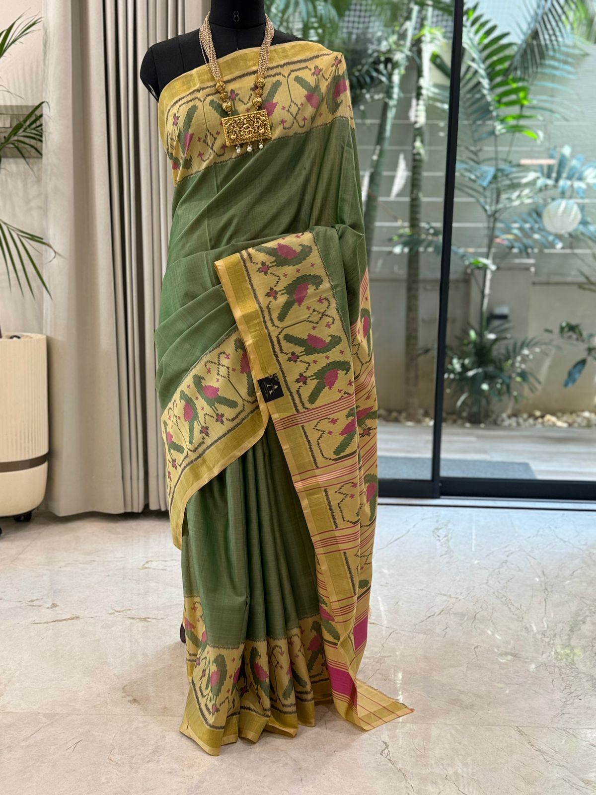 Olive Green Patola Elegance