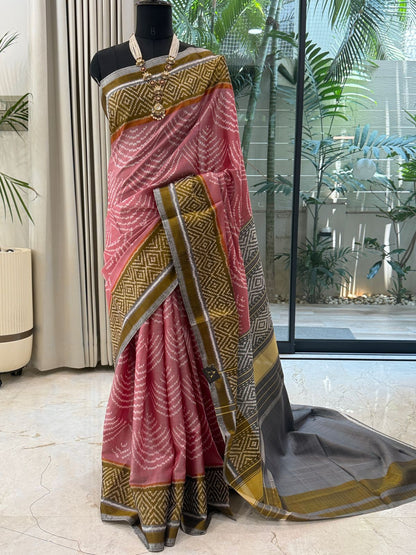 Elegant Rose Ikat Saree