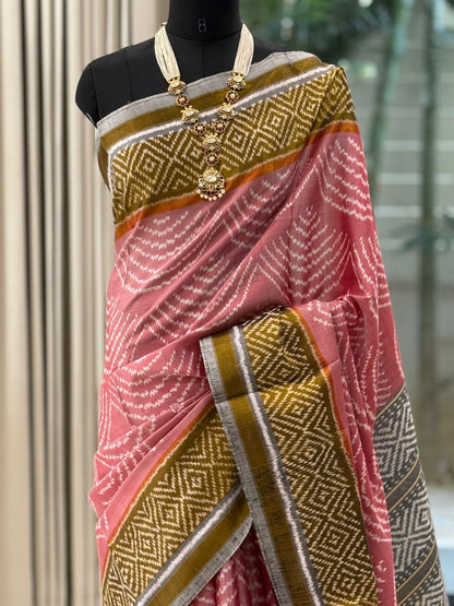 Elegant Rose Ikat Saree