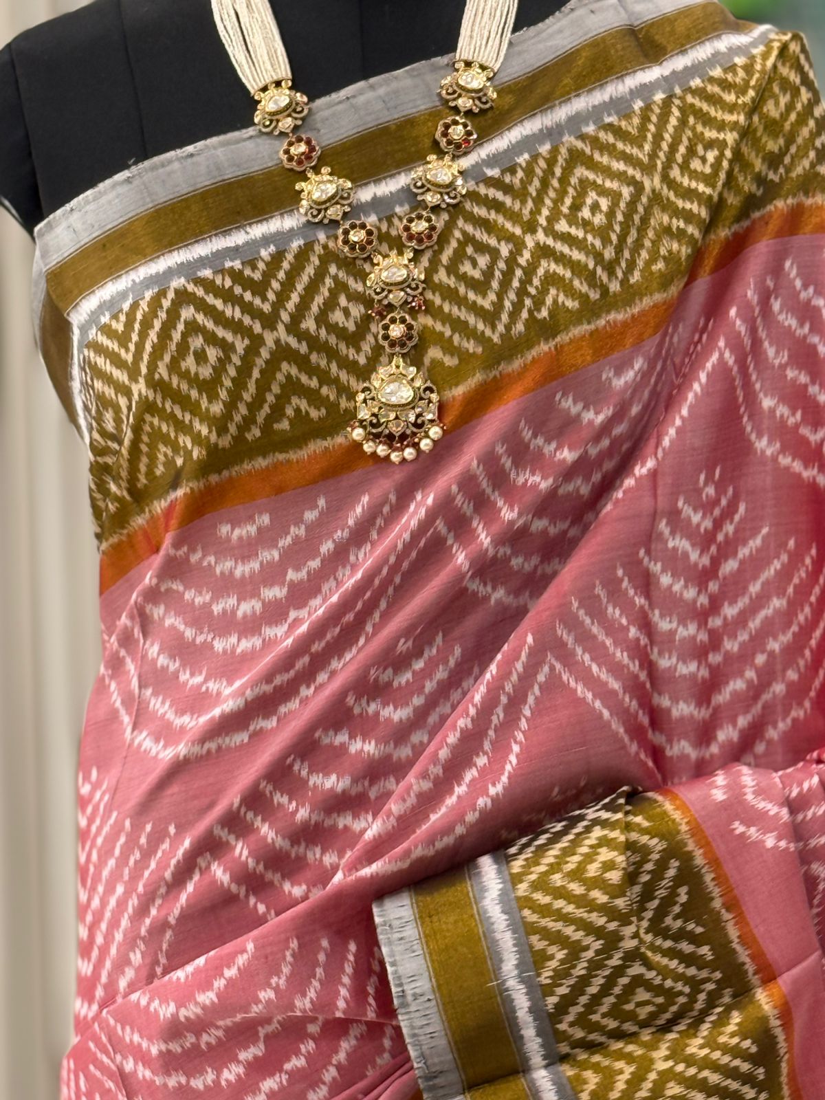 Elegant Rose Ikat Saree