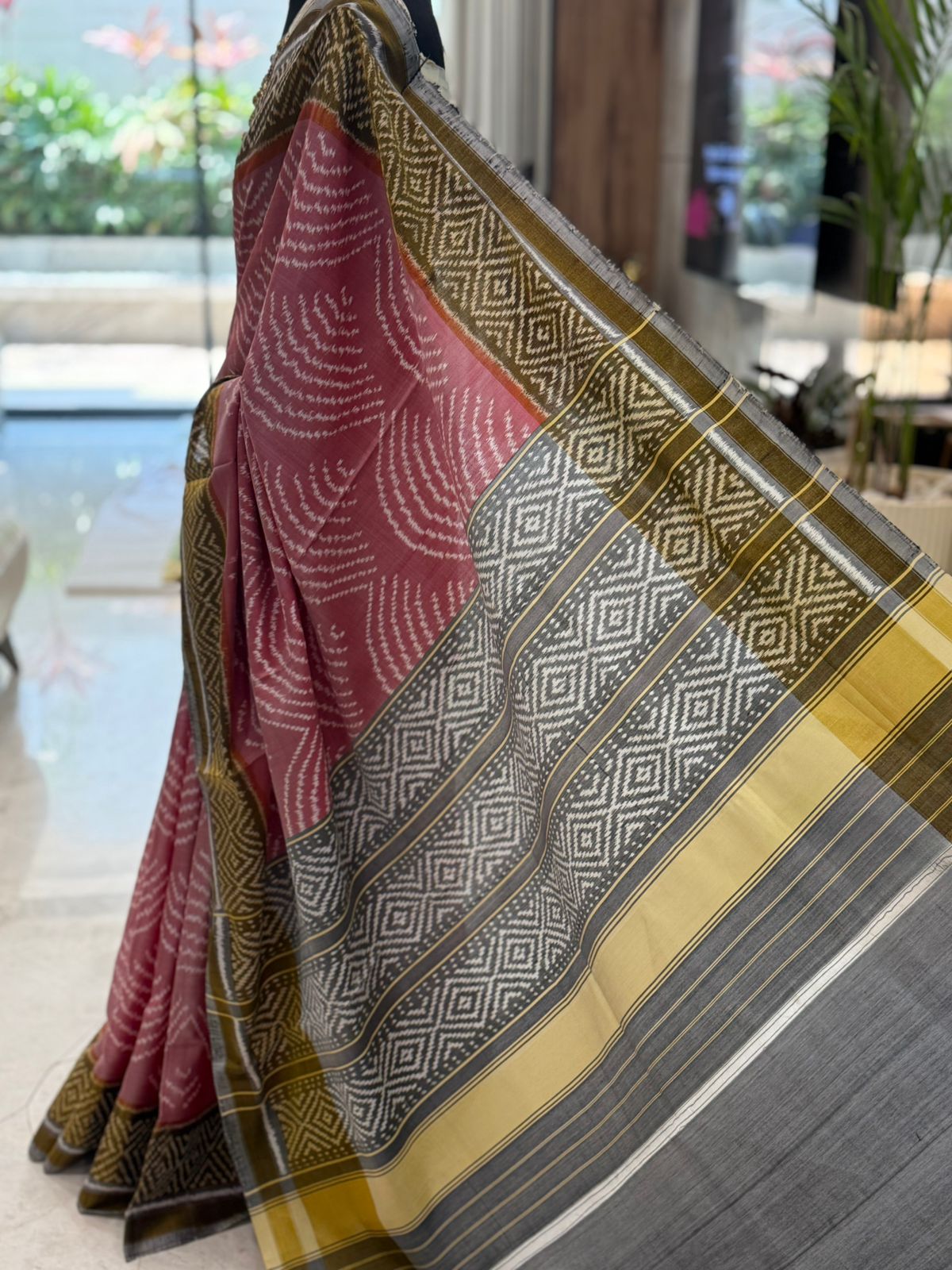 Elegant Rose Ikat Saree