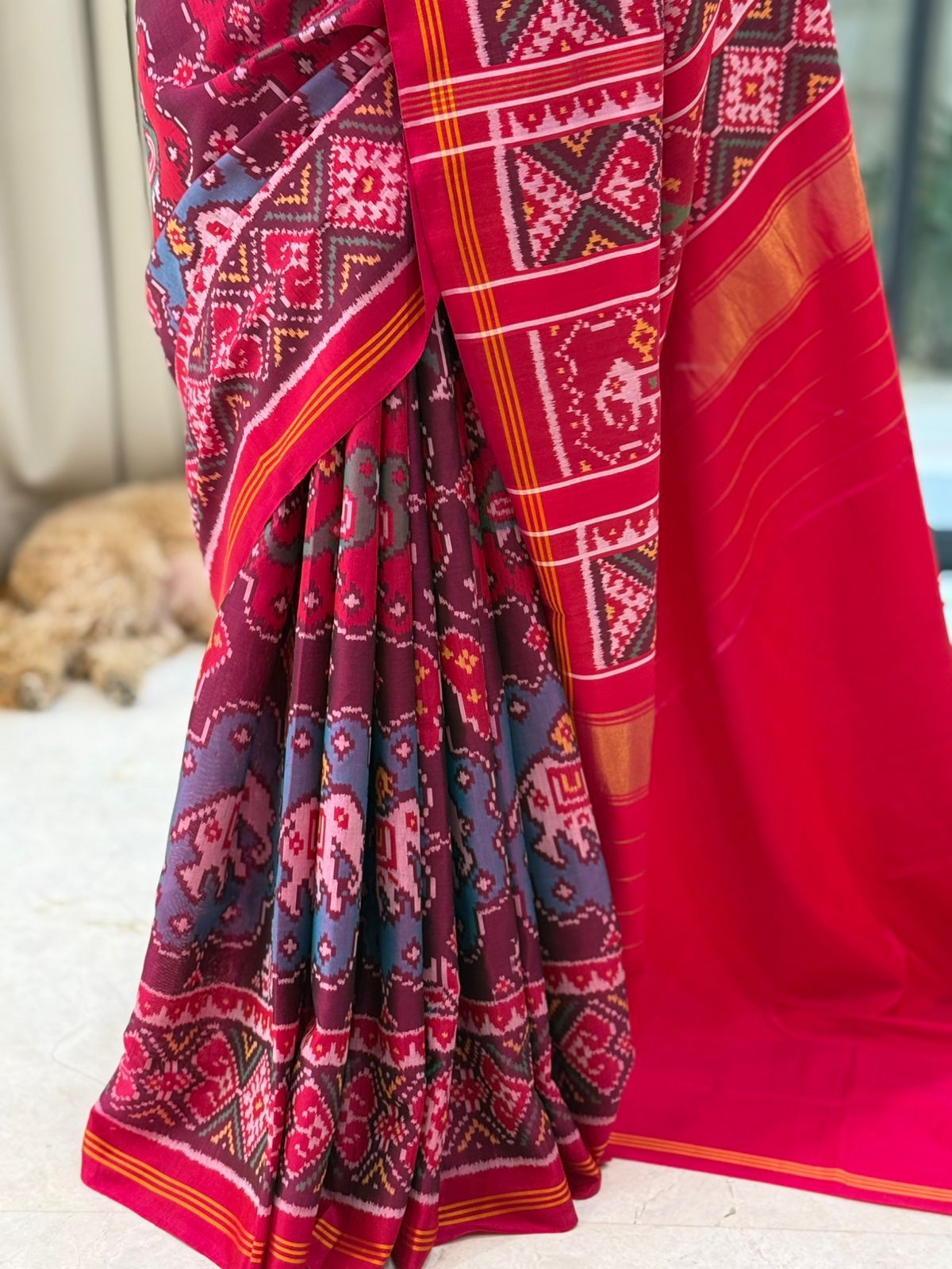 Regal Maroon Ikat Saree