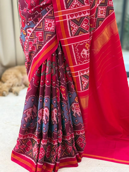 Regal Maroon Ikat Saree