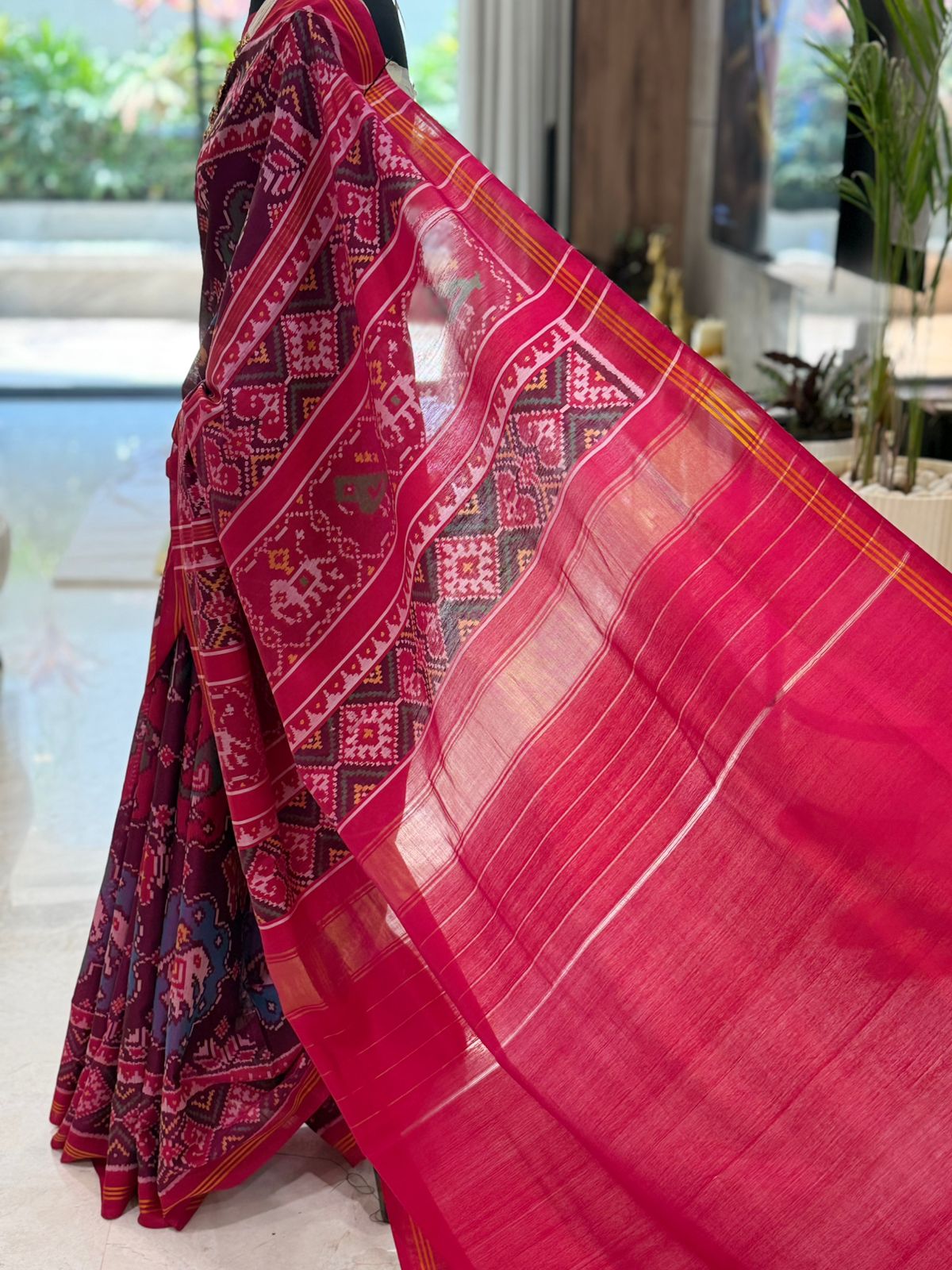 Regal Maroon Ikat Saree