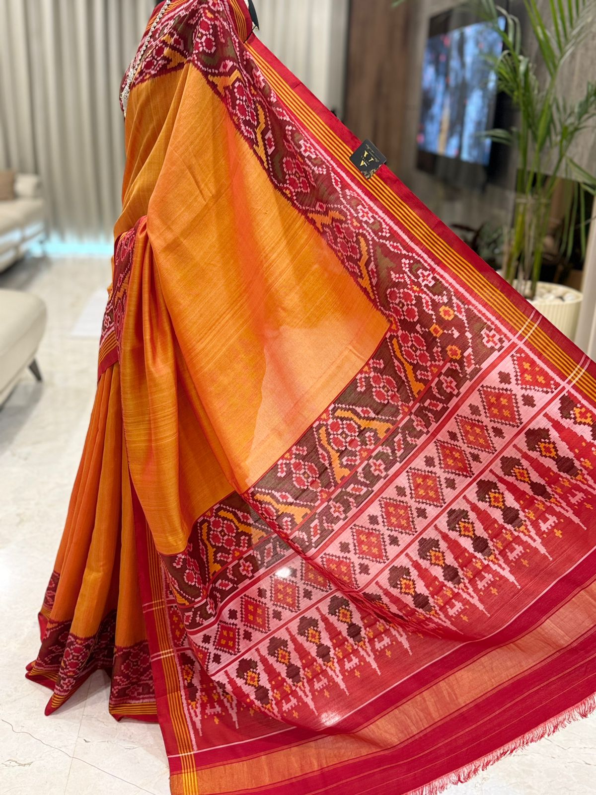 Regal Orange Ikat Saree