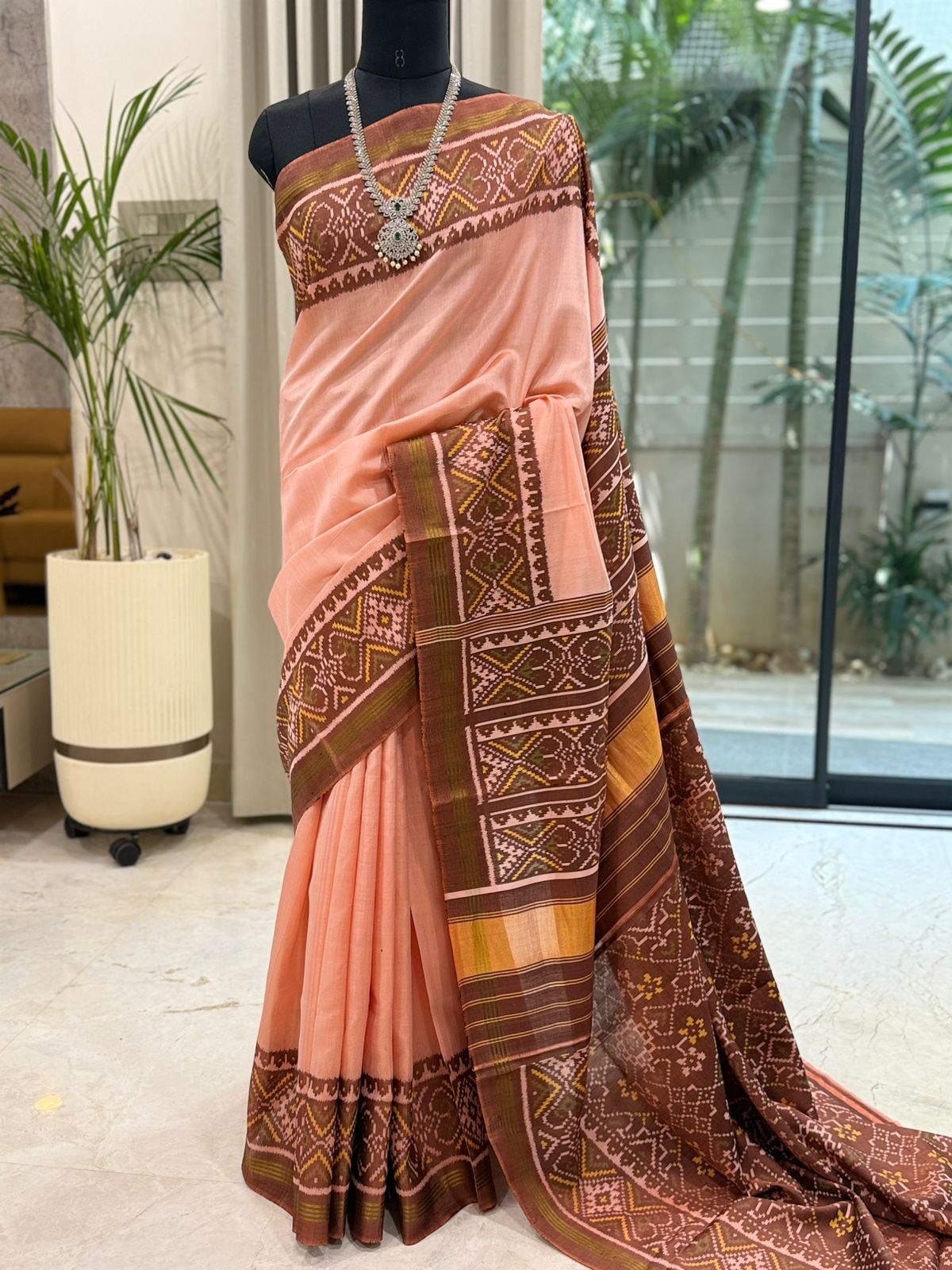 Soft Peach Ikat Saree