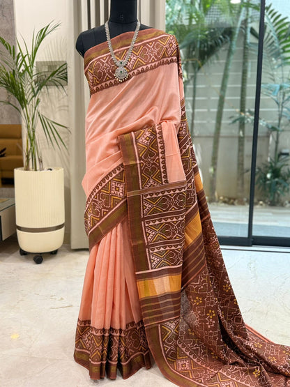 Soft Peach Ikat Saree