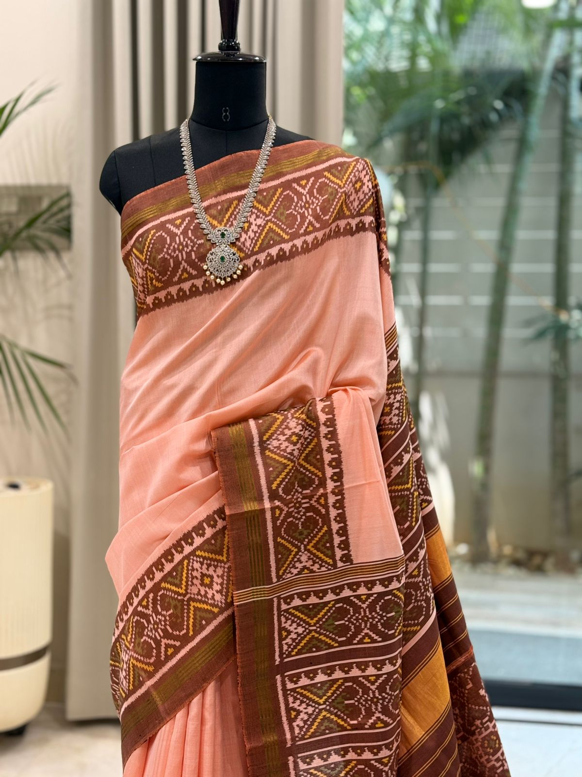 Soft Peach Ikat Saree