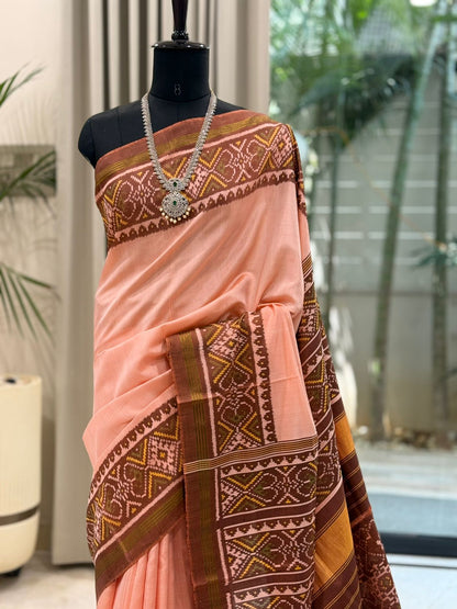 Soft Peach Ikat Saree