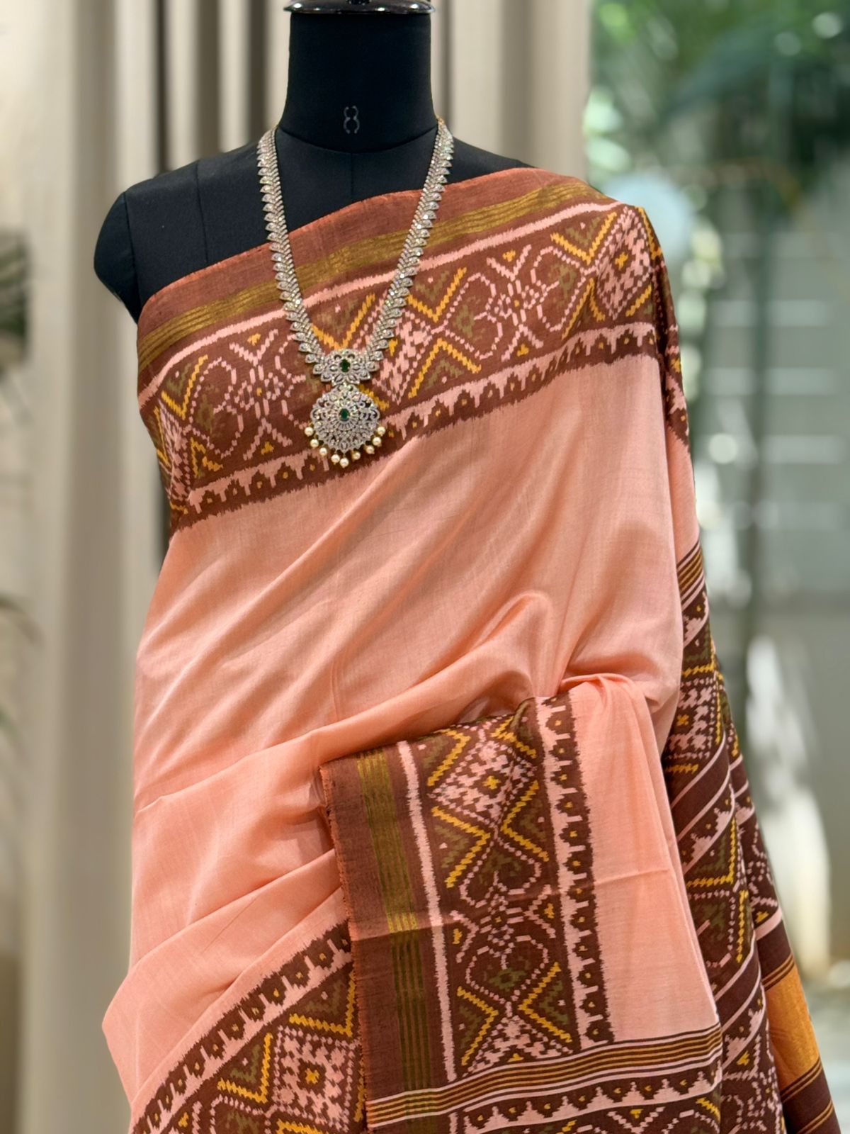 Soft Peach Ikat Saree