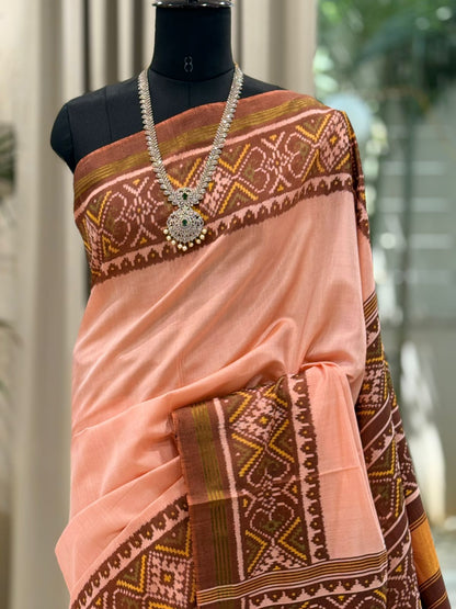 Soft Peach Ikat Saree