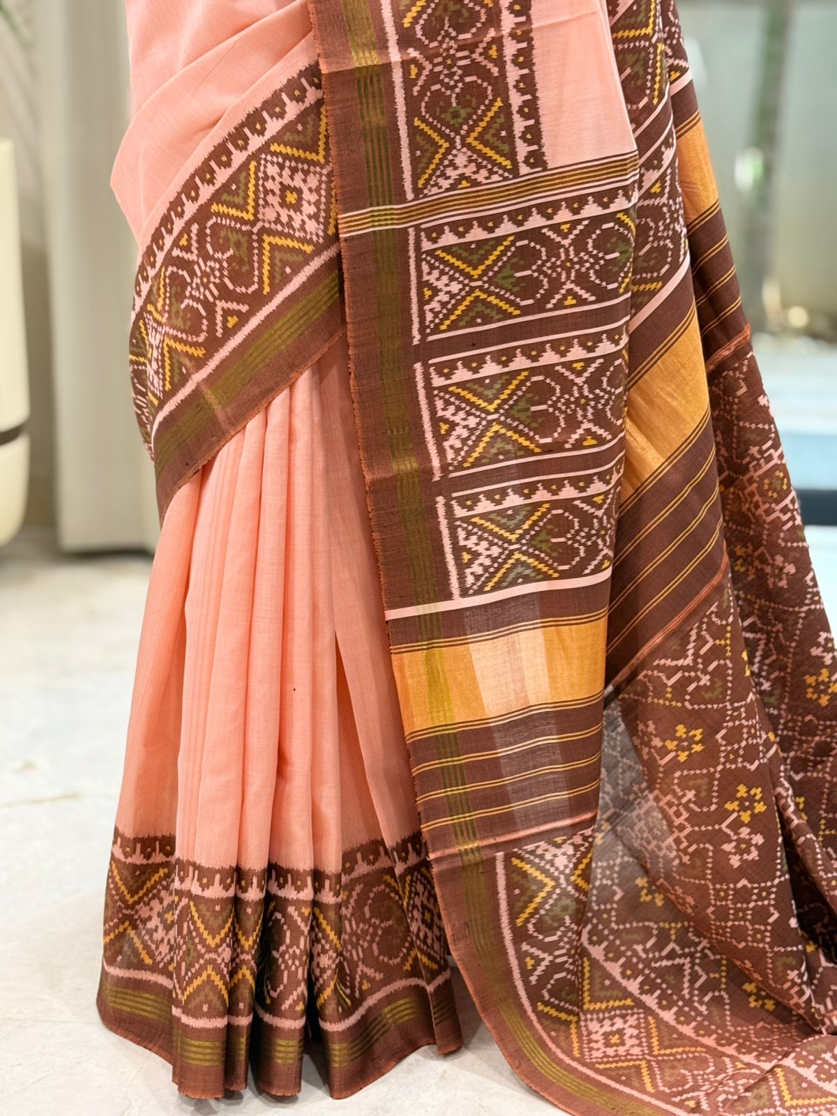 Soft Peach Ikat Saree