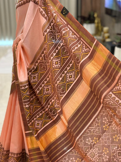 Soft Peach Ikat Saree