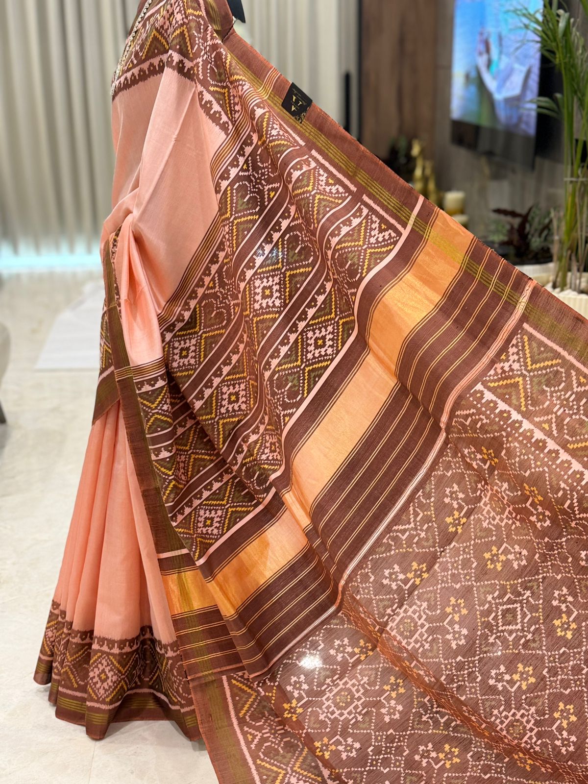 Soft Peach Ikat Saree