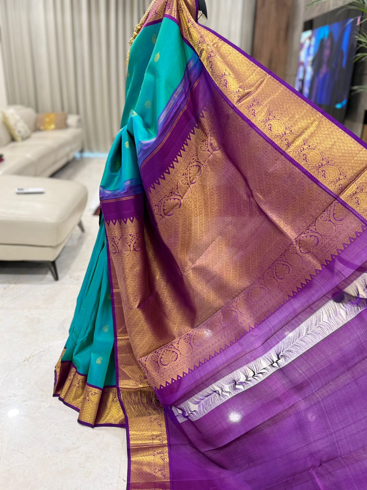 Teal Purple Kanjivaram