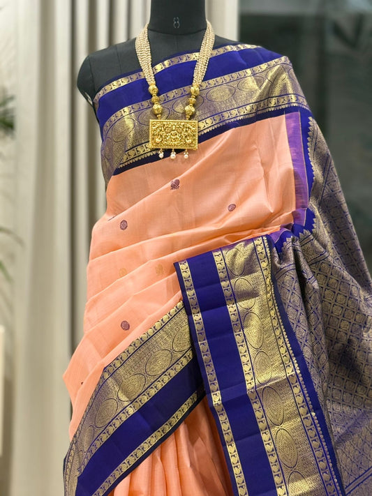 Peach Blue Kanjivaram Elegance