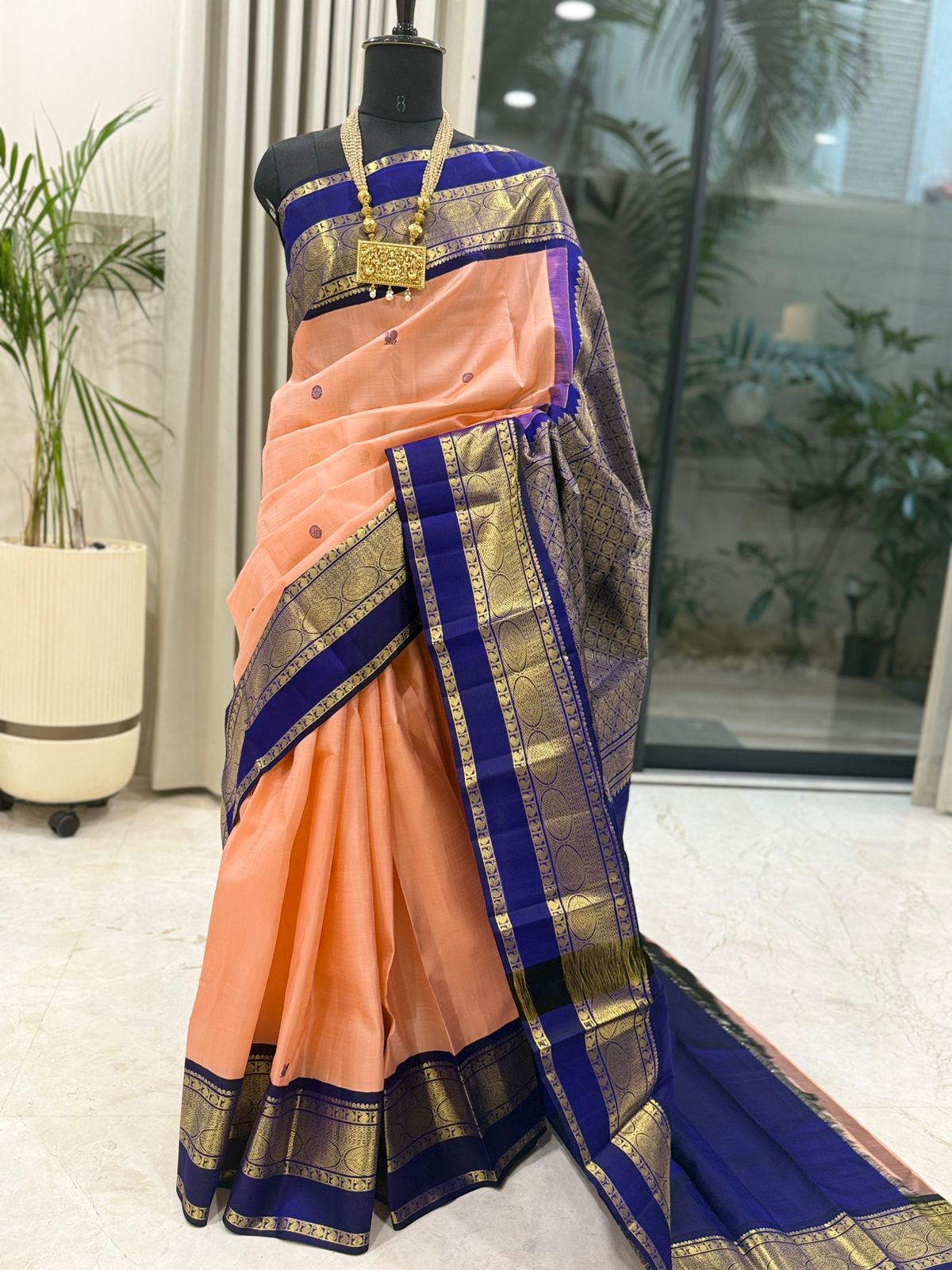 Peach Blue Kanjivaram Elegance