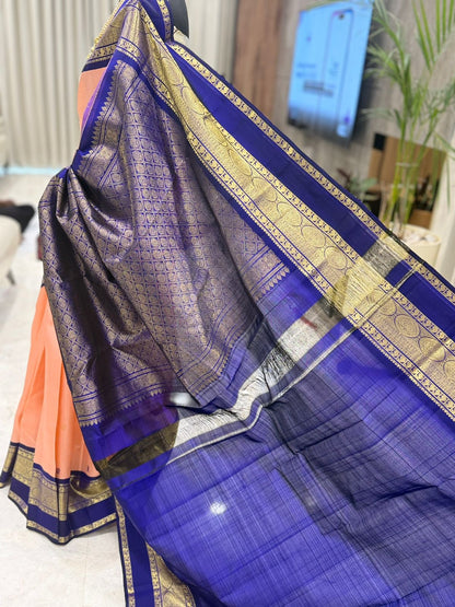 Peach Blue Kanjivaram Elegance