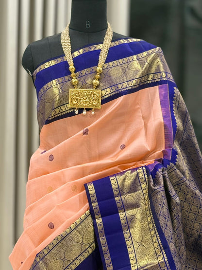 Peach Blue Kanjivaram Elegance