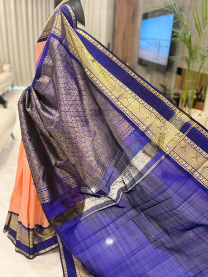 Peach Blue Kanjivaram Elegance