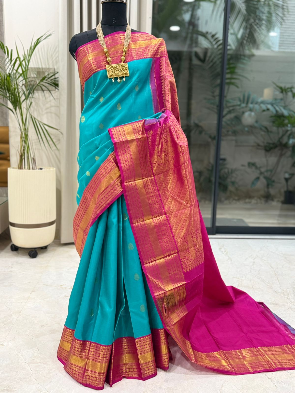Turquoise Magenta Kanjivaram