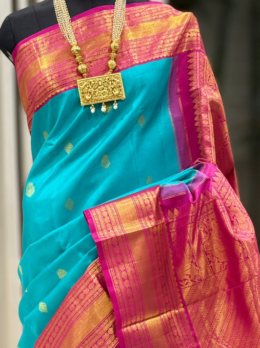 Turquoise Magenta Kanjivaram