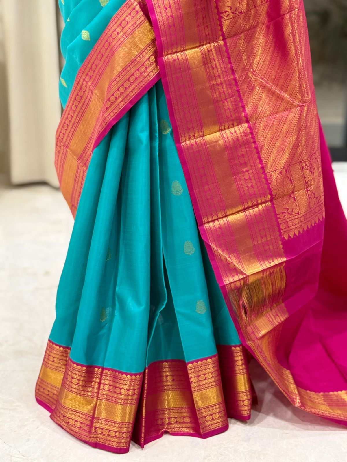 Turquoise Magenta Kanjivaram