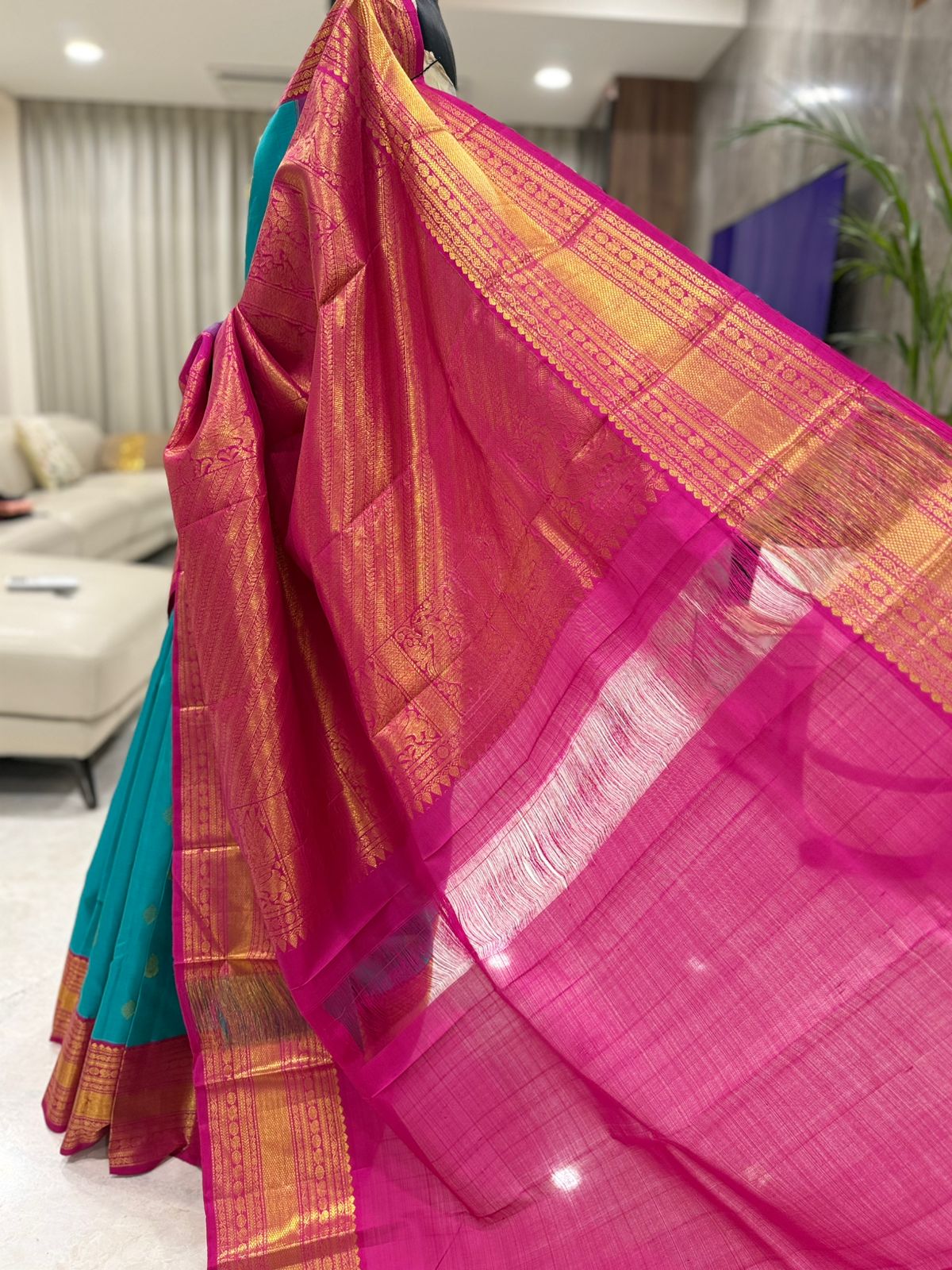 Turquoise Magenta Kanjivaram