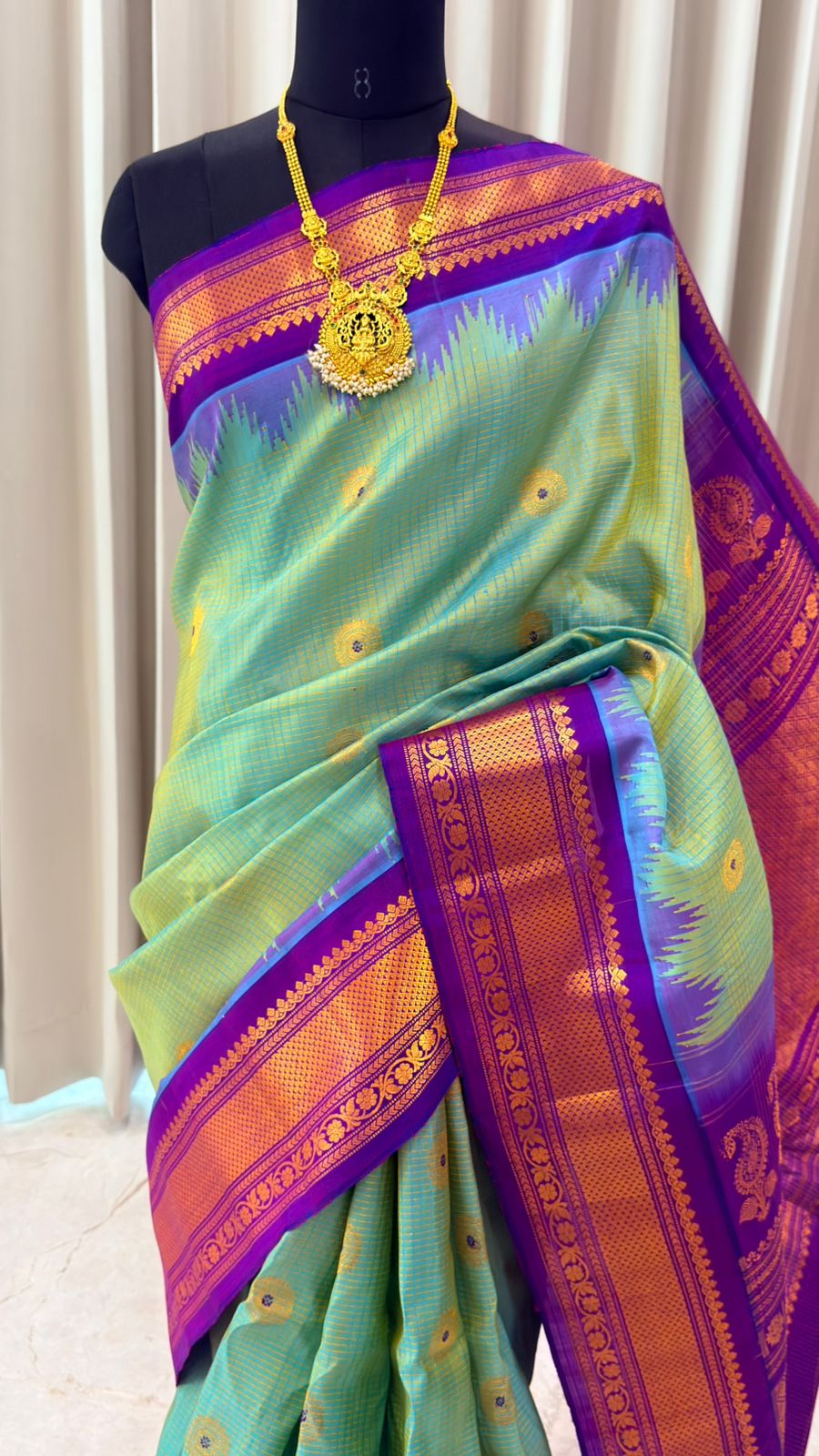 Aqua Green Gadwal Silk