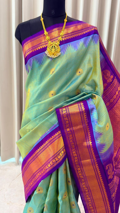 Aqua Green Gadwal Silk