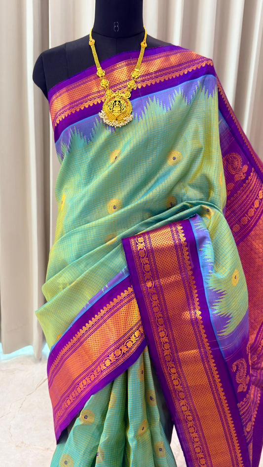 Aqua Green Gadwal Silk