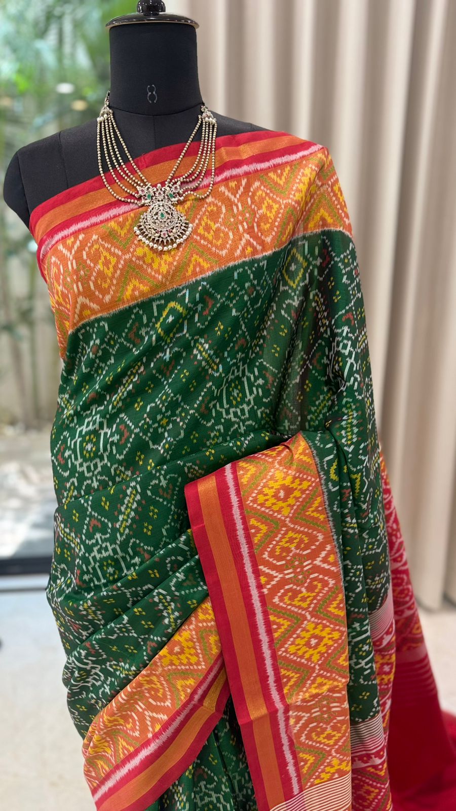 Bottle Green Ikat Saree