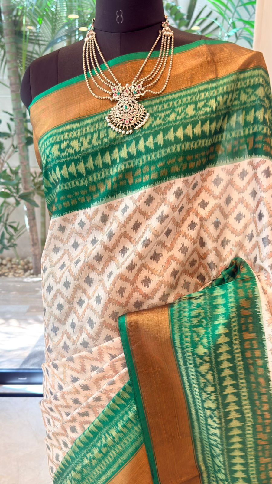 Ivory Ikat Saree