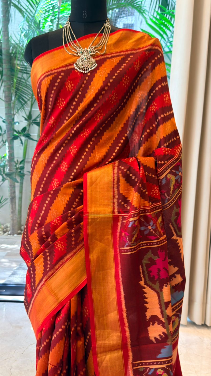 Rust Gold Ikat Saree