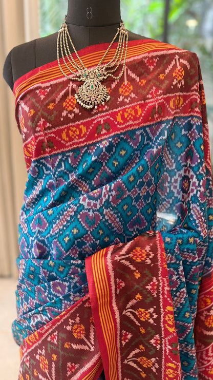Teal Ikat Saree