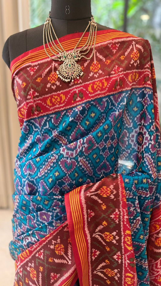 Teal Ikat Saree