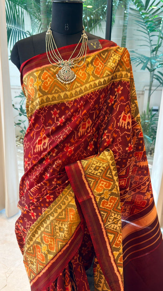 Maroon Ikat Saree