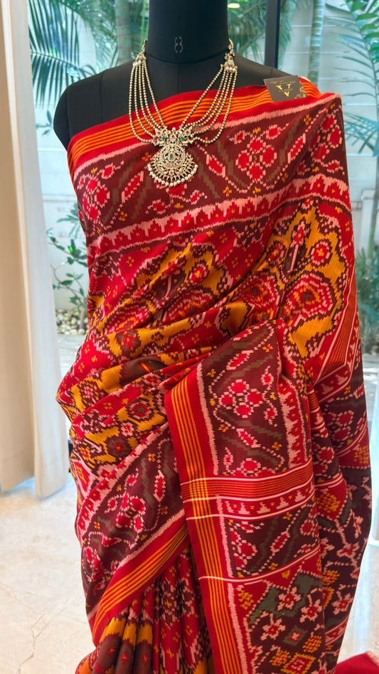 Rust Red Ikat Saree