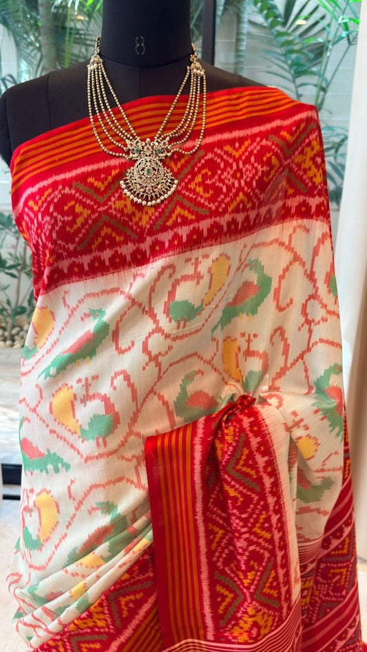 Ivory Green Ikat Saree