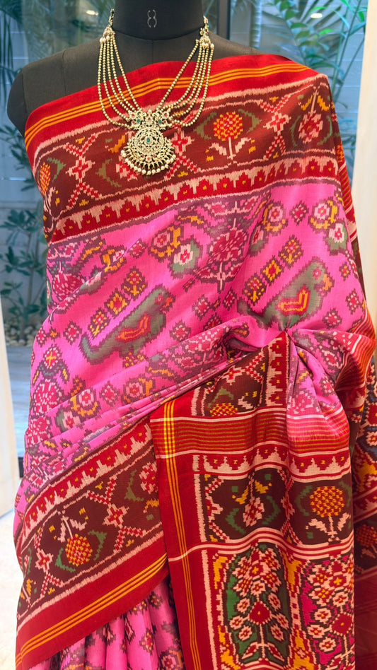 Radiant Pink Ikat Saree