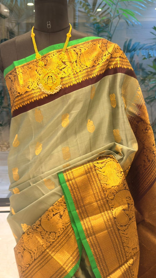 Pista Green Gadwal Silk Saree