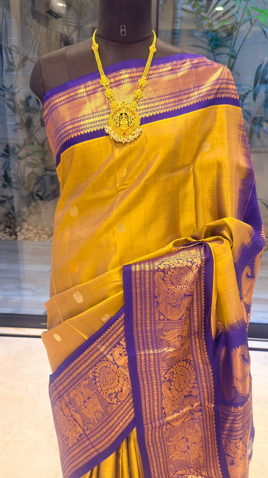 Mustard Gold Gadwal Silk Saree