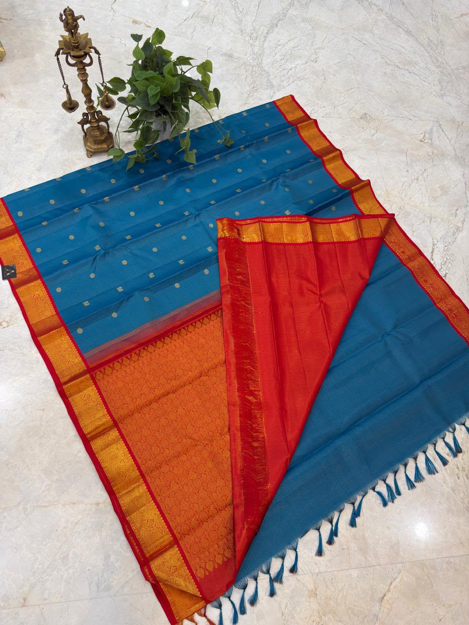 Teal Blue Kanjivaram Silk Saree