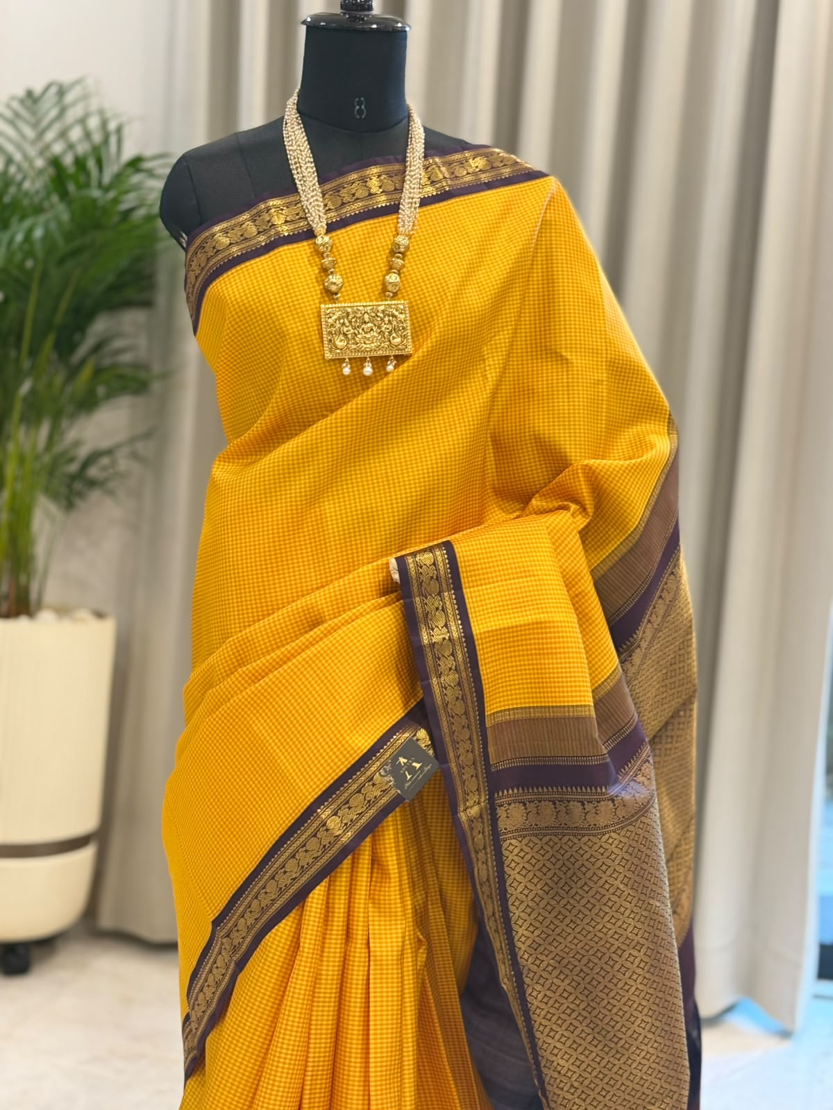 Golden Checks Kanjivaram Saree