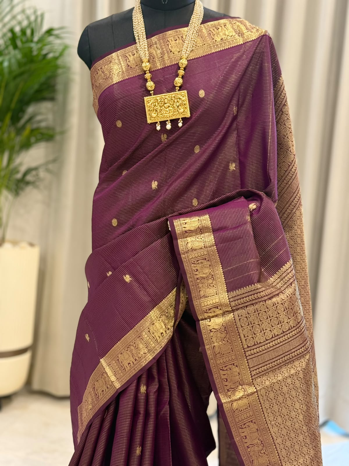 Wine Purple Vairaoosi Kanjivaram Saree