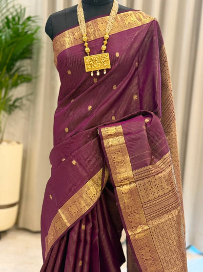 Wine Purple Vairaoosi Kanjivaram Saree